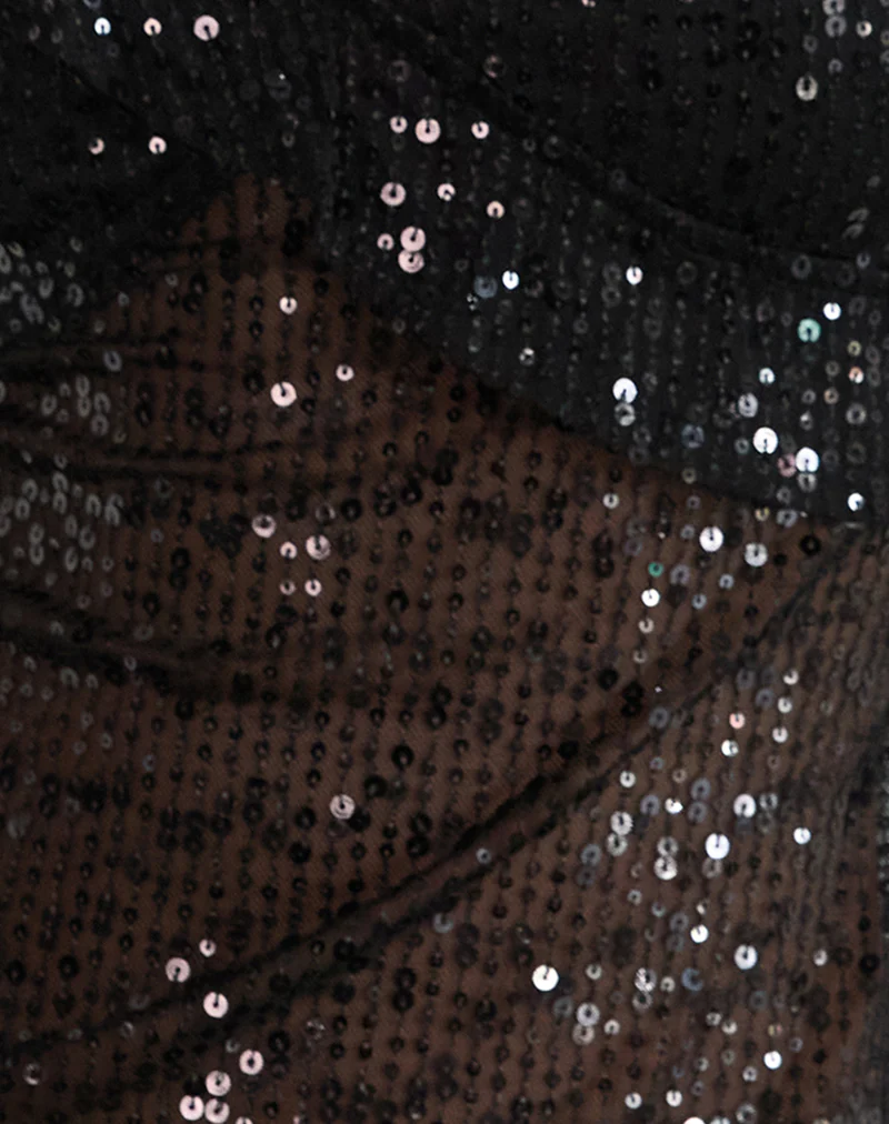 Iranila Asymmetric Top in Gauzy Sequin Black