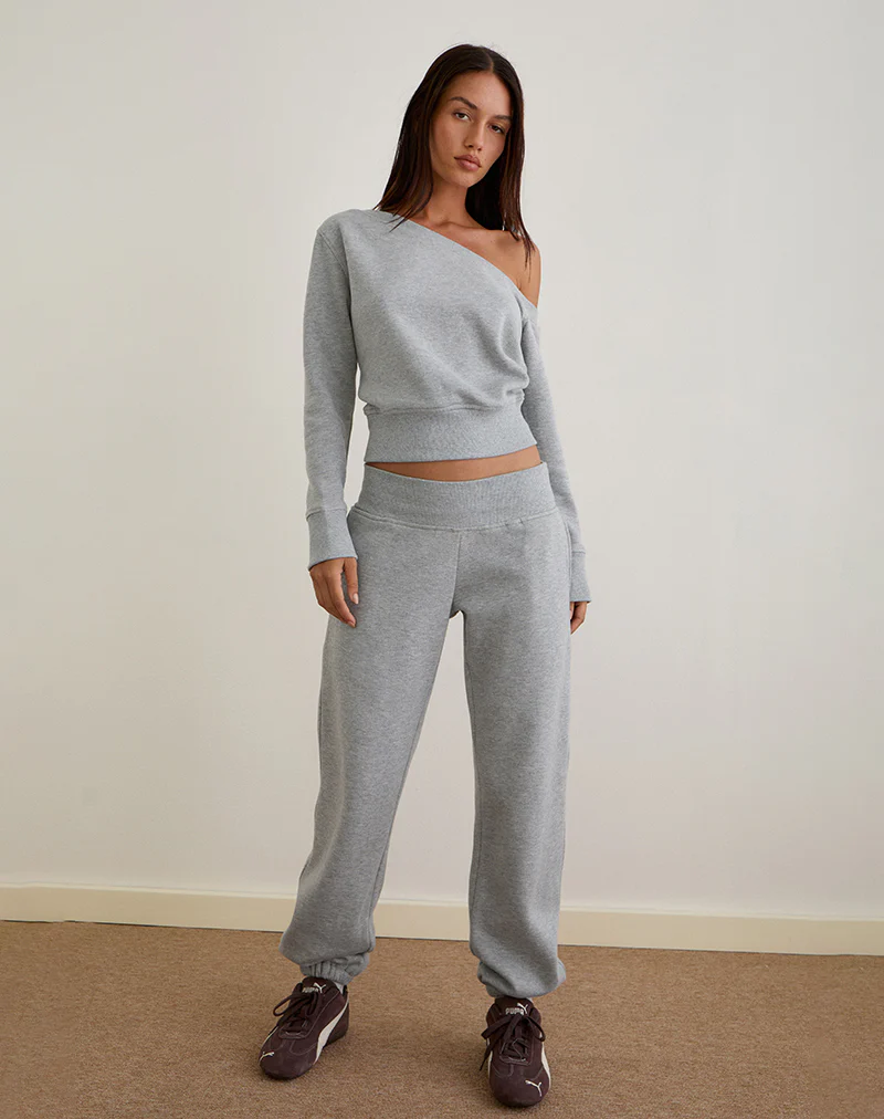 Doxia One Shoulder Sweatshirt in Grey Marl