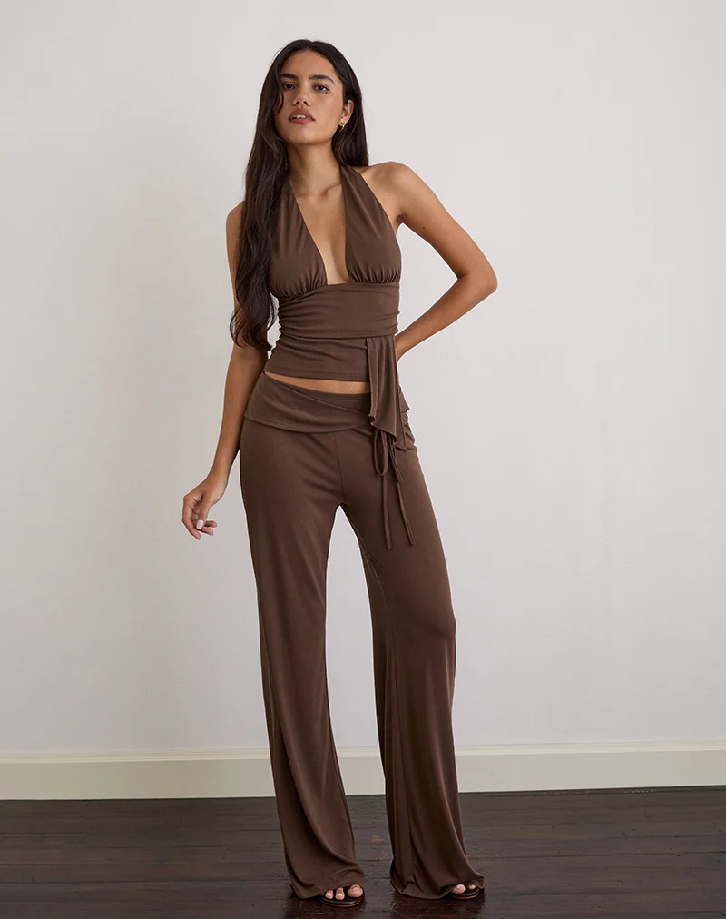 Donata Trouser in Cupro Dark Brown