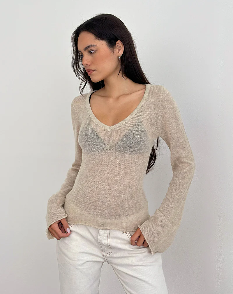 Ashla Top in Sheer Knit Beige