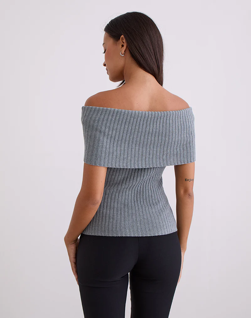 Fahari Foldover Top in Rib Knit Grey