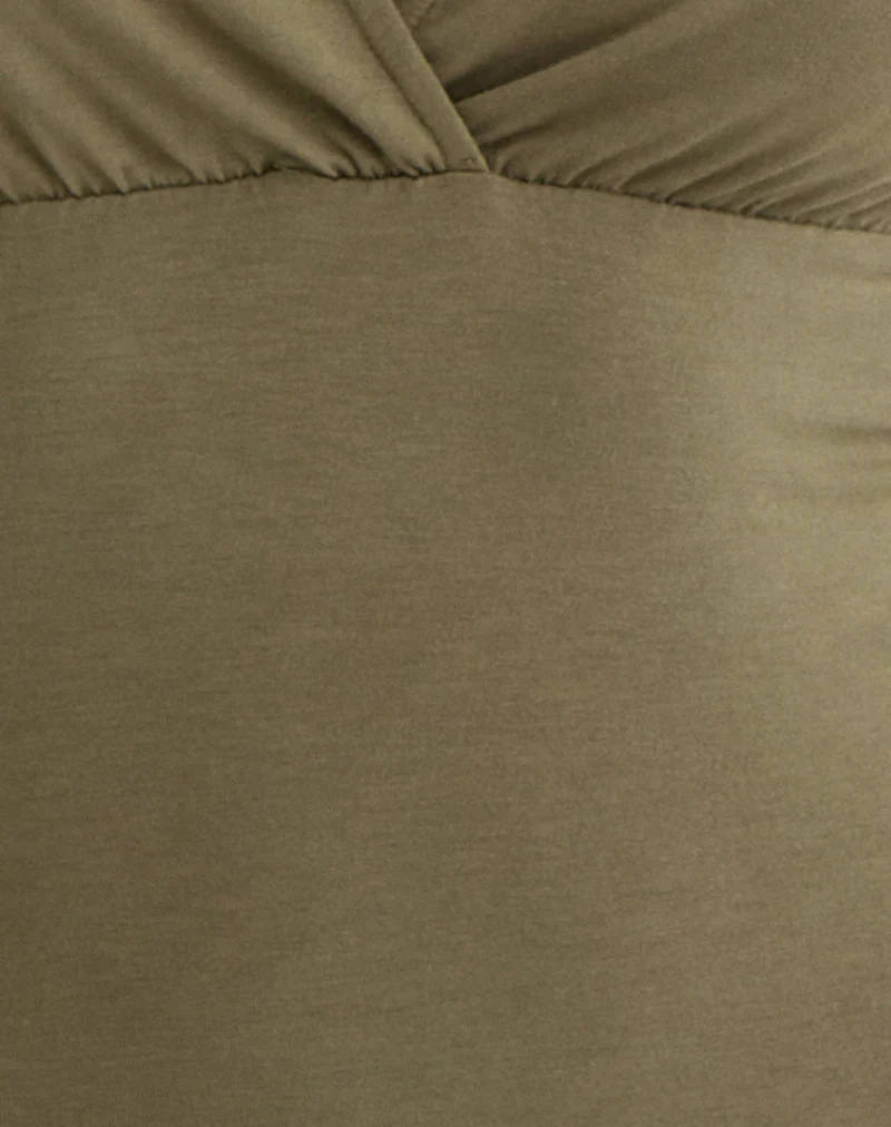 Marti V-Neck Top in Jersey Khaki