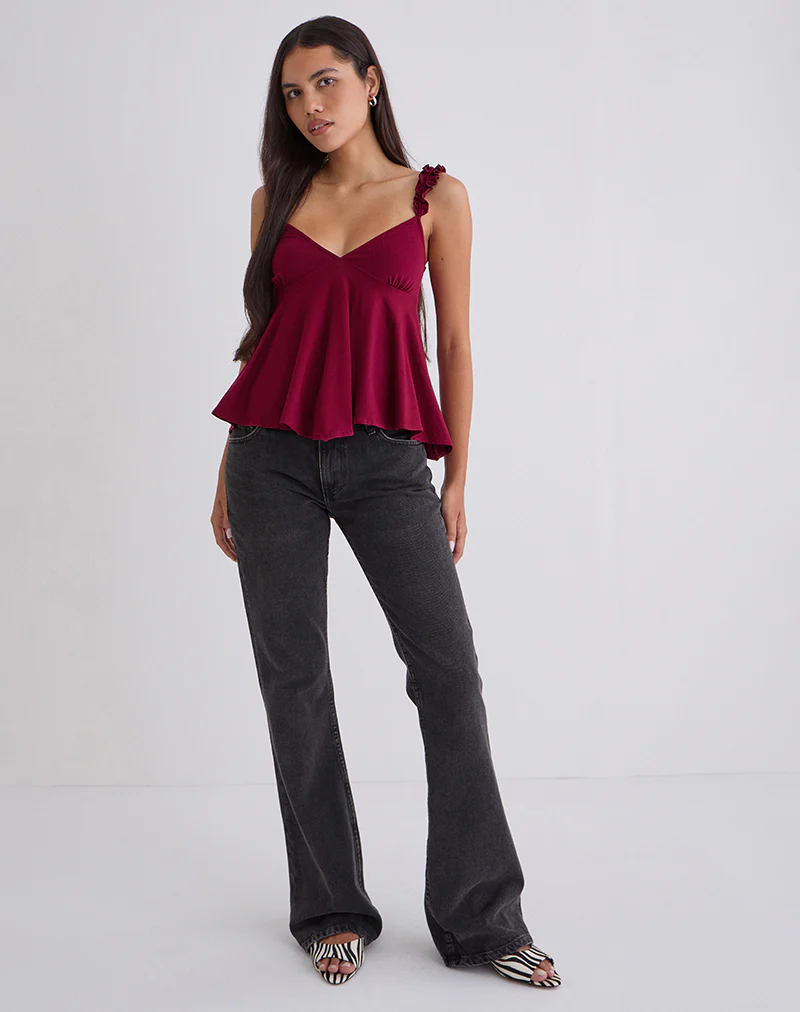 Sable Floaty Cami Top in Jersey Burgundy