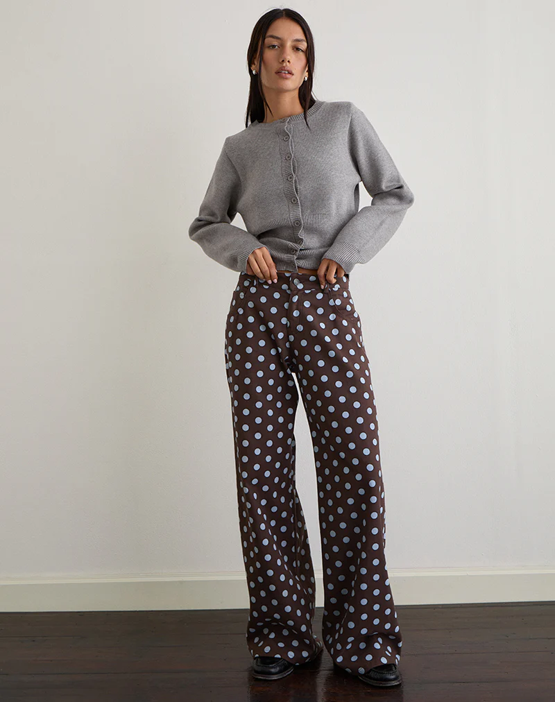 Low Rise Roomy Trouser in Mono Polka Brown