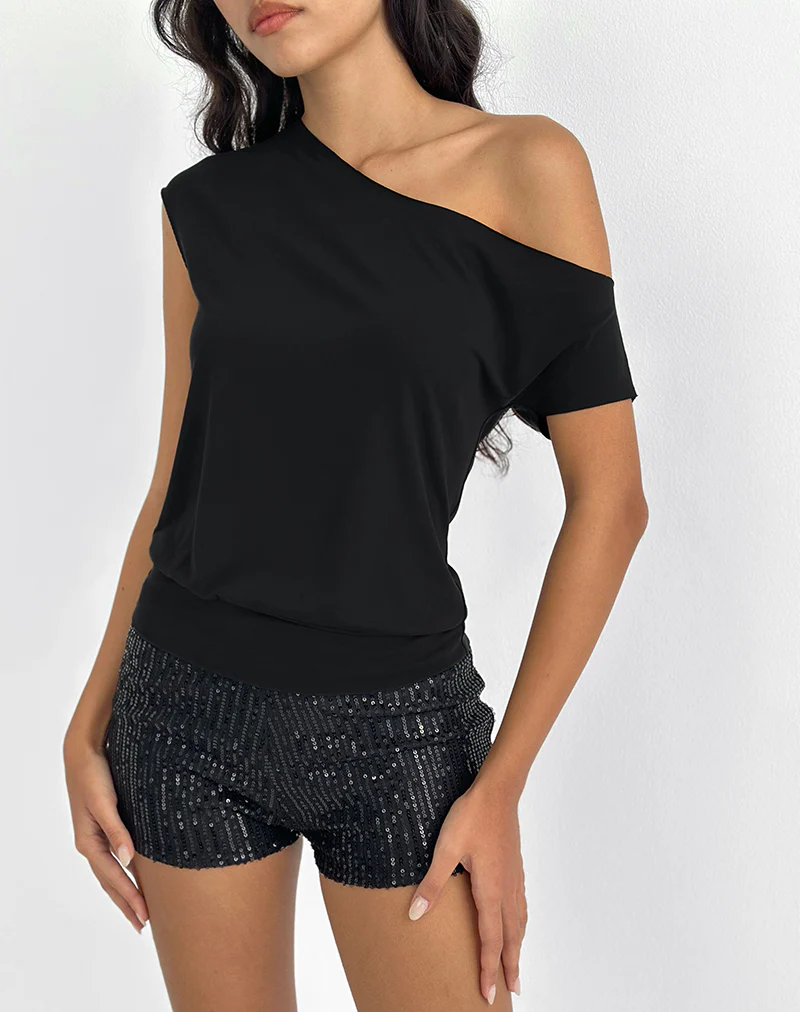 Elysian Asymmetric Top in Cupro Black
