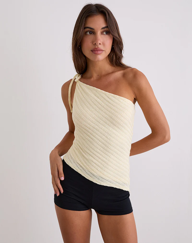 Rusana Top in Sheer Diagonal Knit Buttercream