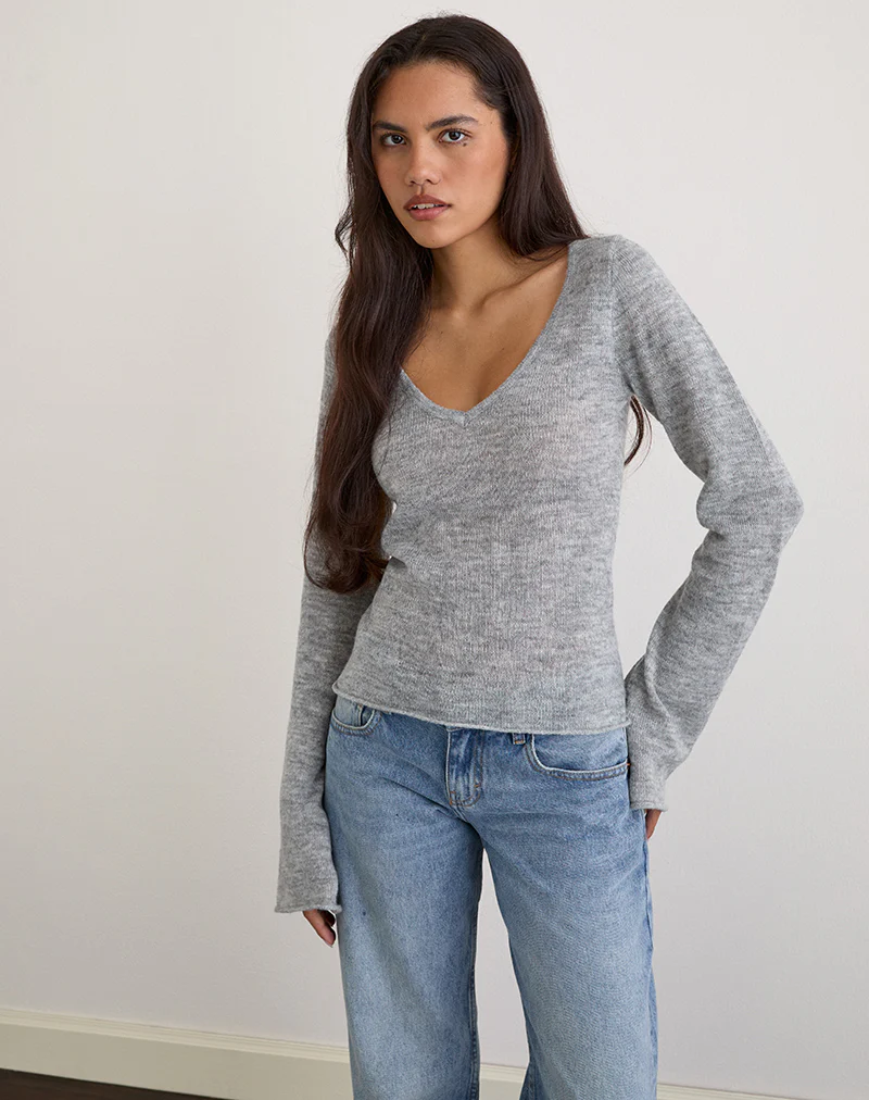 Ashla Long Sleeve Top in Sheer Knit Grey