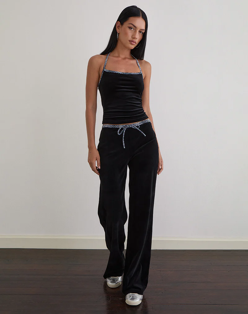 Jalani Trouser in Black with Leopard Binding