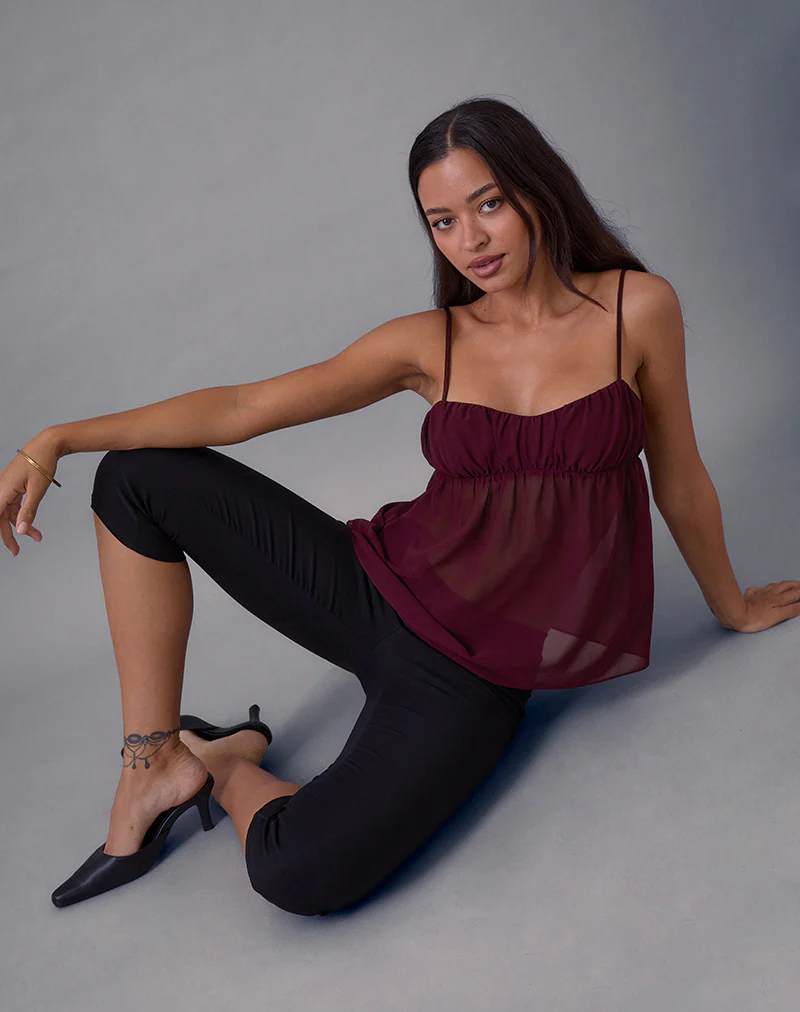 Camden Cami Top in Satin Chiffon Burgundy
