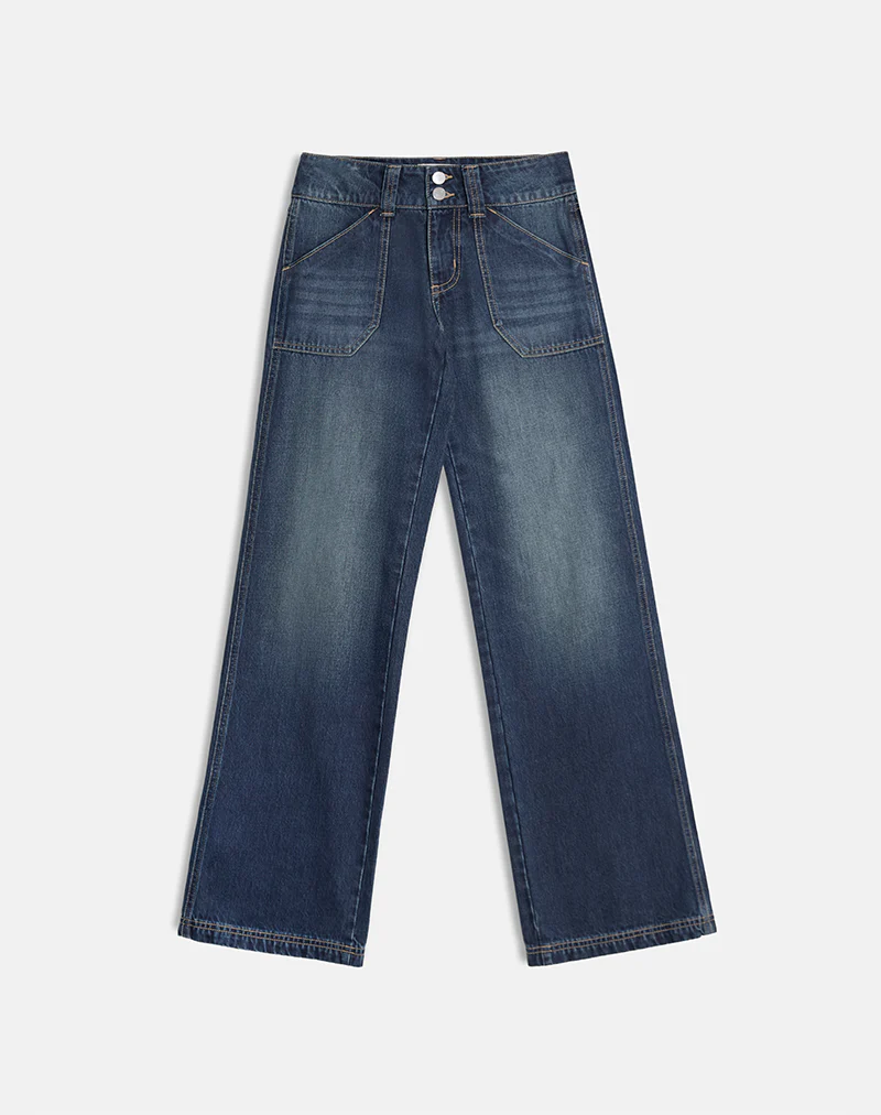 Low Rise Relaxed Cargo Jeans in Mid Blue Tint
