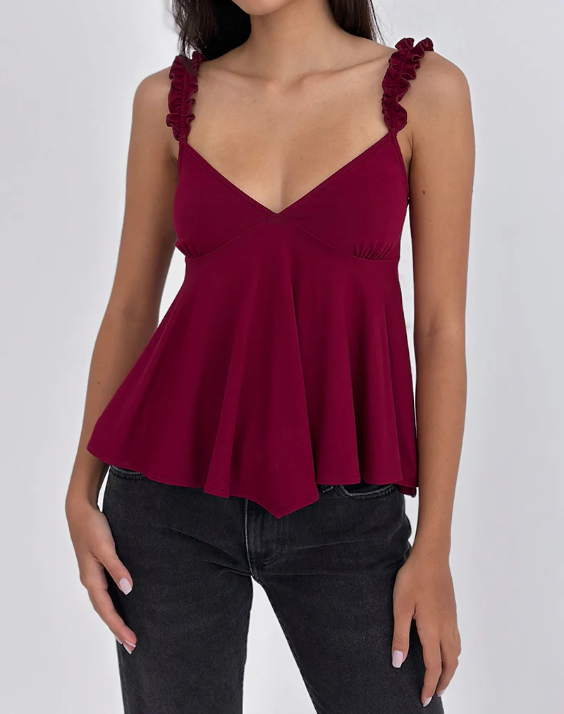 Sable Floaty Cami Top in Jersey Burgundy