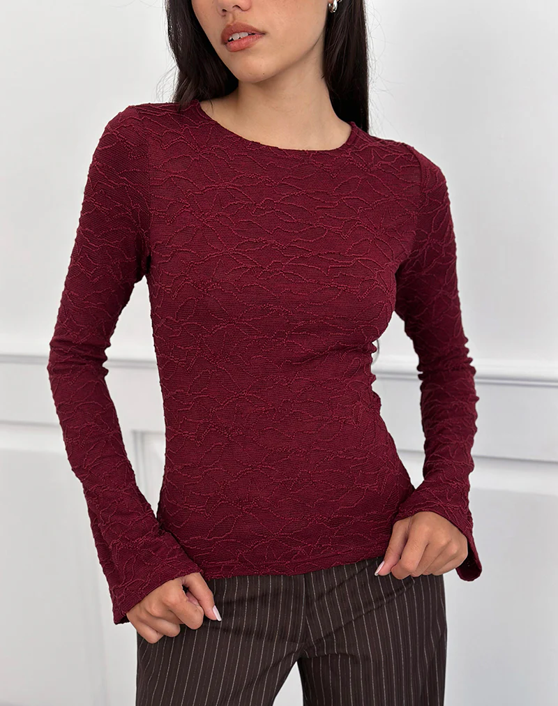 Aven Asymmetric Top in Textured Knit Red