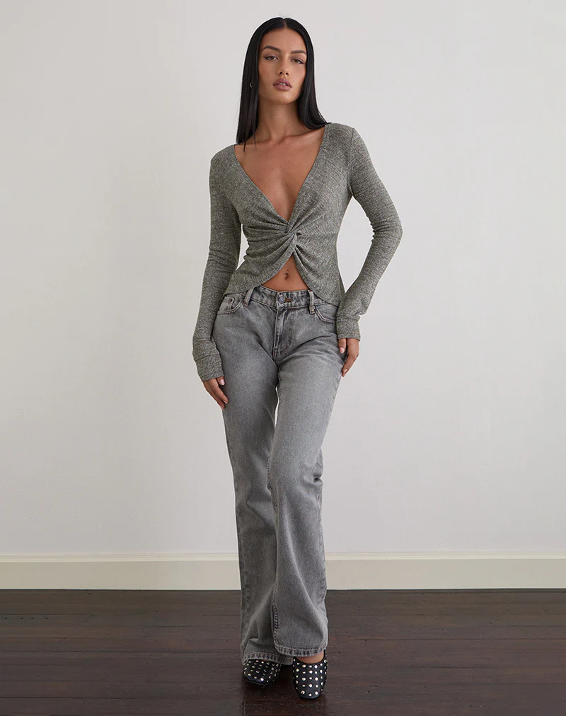 Zoril Twist Top in Glitter Knit Khaki