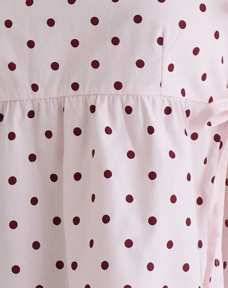 Palsi Tie Side Top in Pink with Medium Polka Red