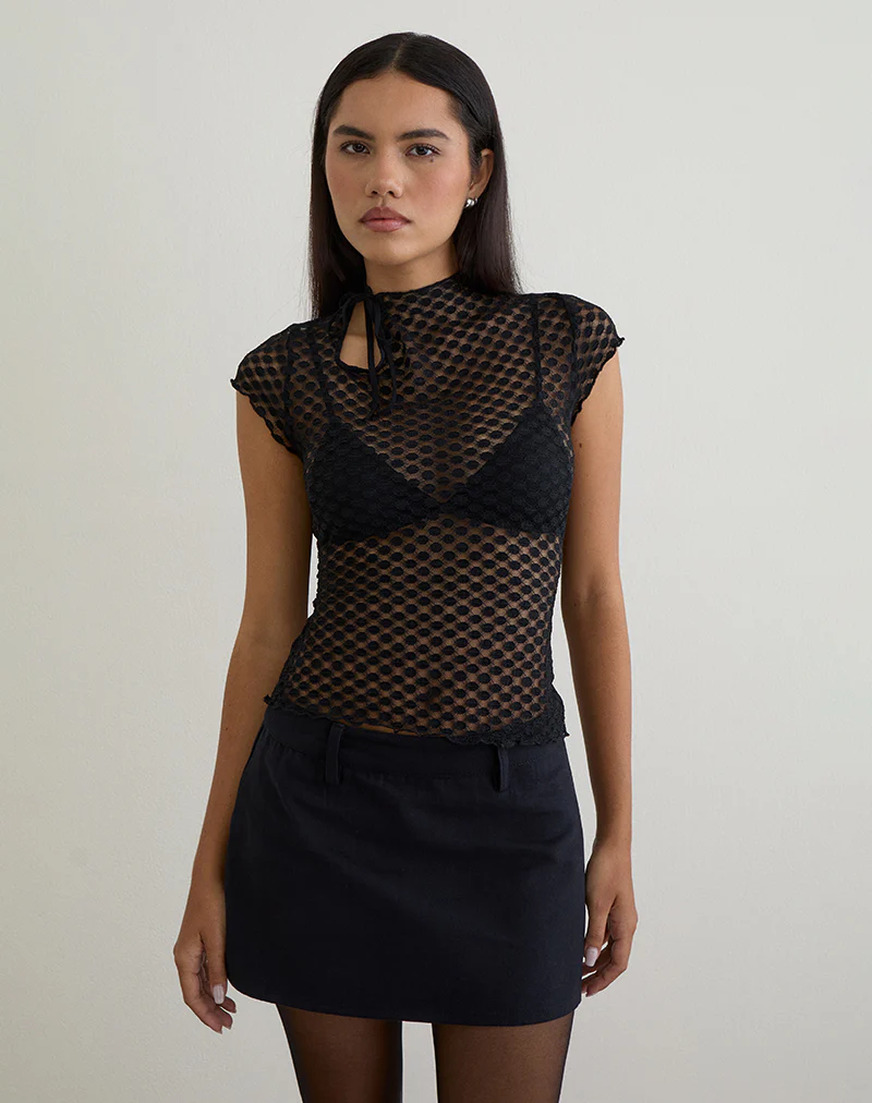 Jiwon Keyhole Top in Polka Lace Black
