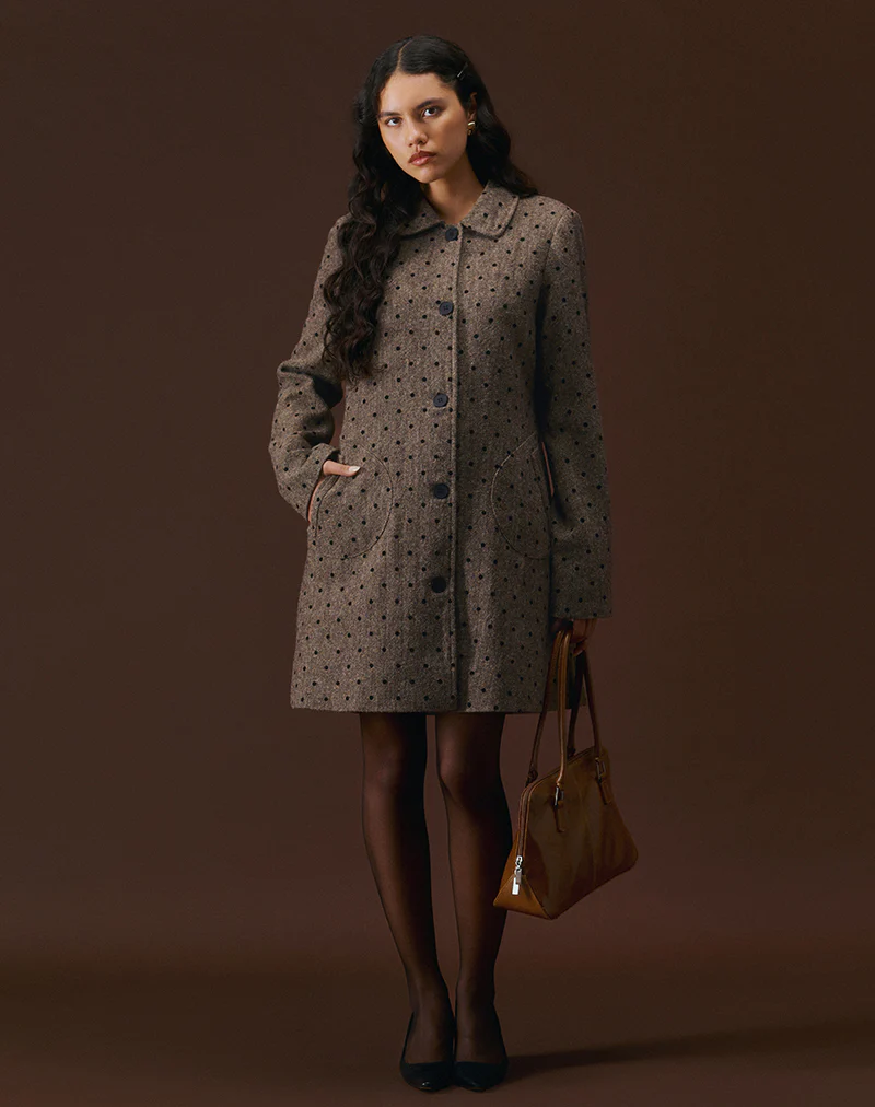 Lirena Longline Coat in Polka Brown