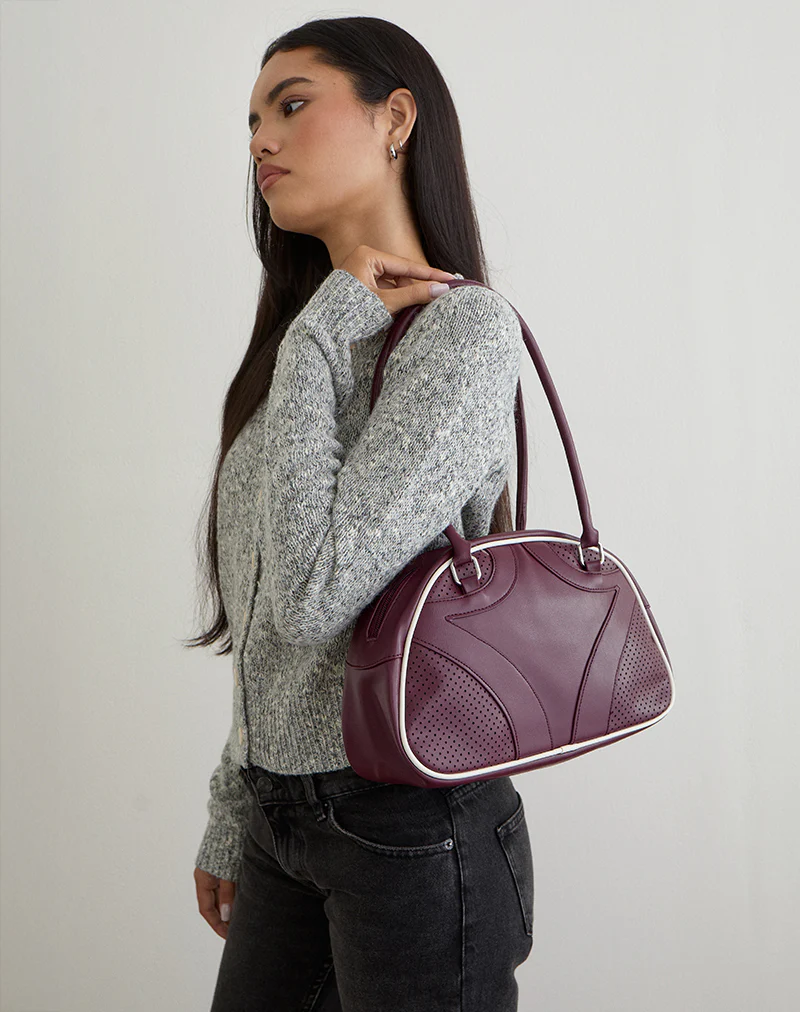 Bowler Bag in Cream and Burgundy