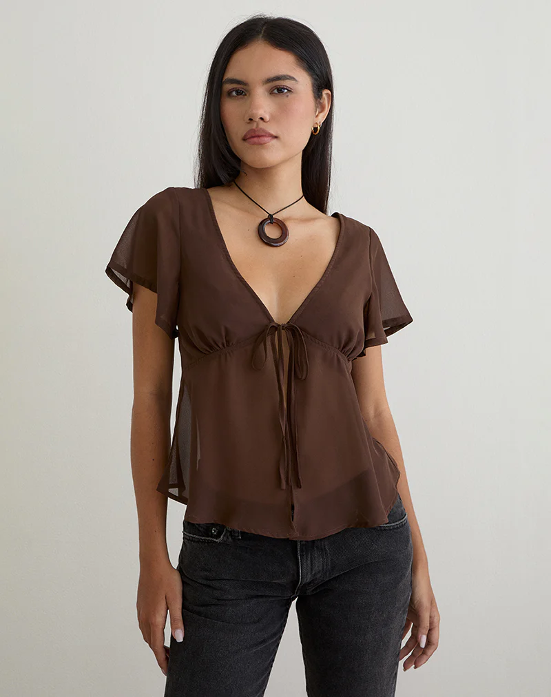 Kota Chiffon Blouse Top in Brown
