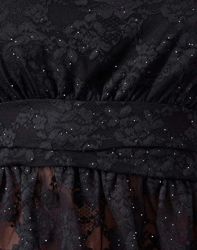 Sayong One Shoulder Top in Floral Lace Black