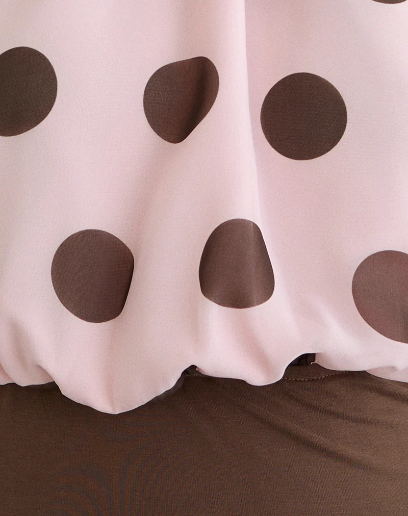 Rania Top in Pink Chiffon with Bold Polka Print