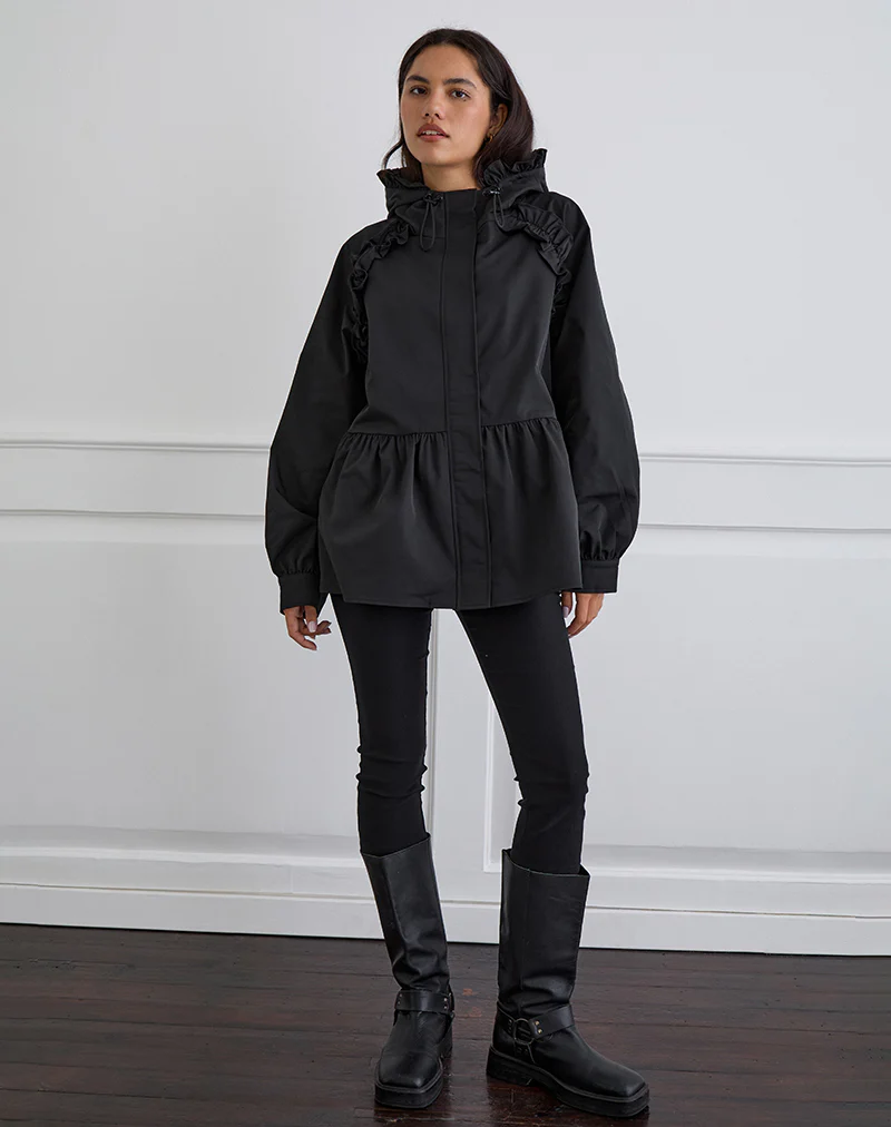 Malcari Peplum Nylon Jacket in Black