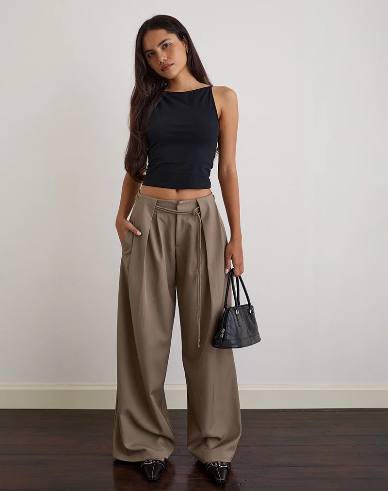 Rivela Tie Waist Trouser in Taupe