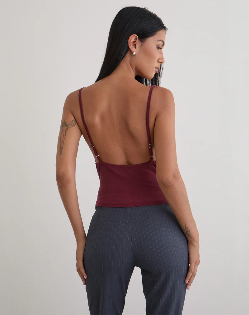 Janice Top in Sequin Jersey Burgundy