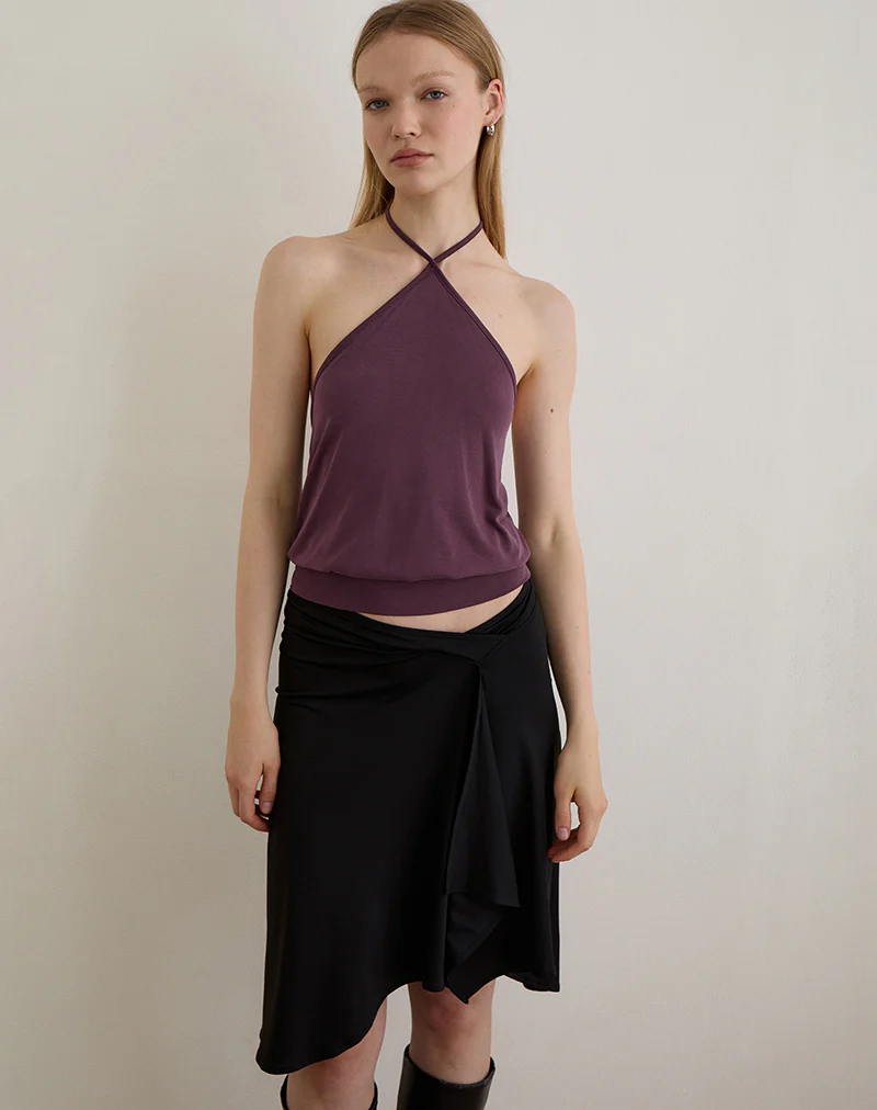 Saerin Halter Top in Cupro Deep Purple