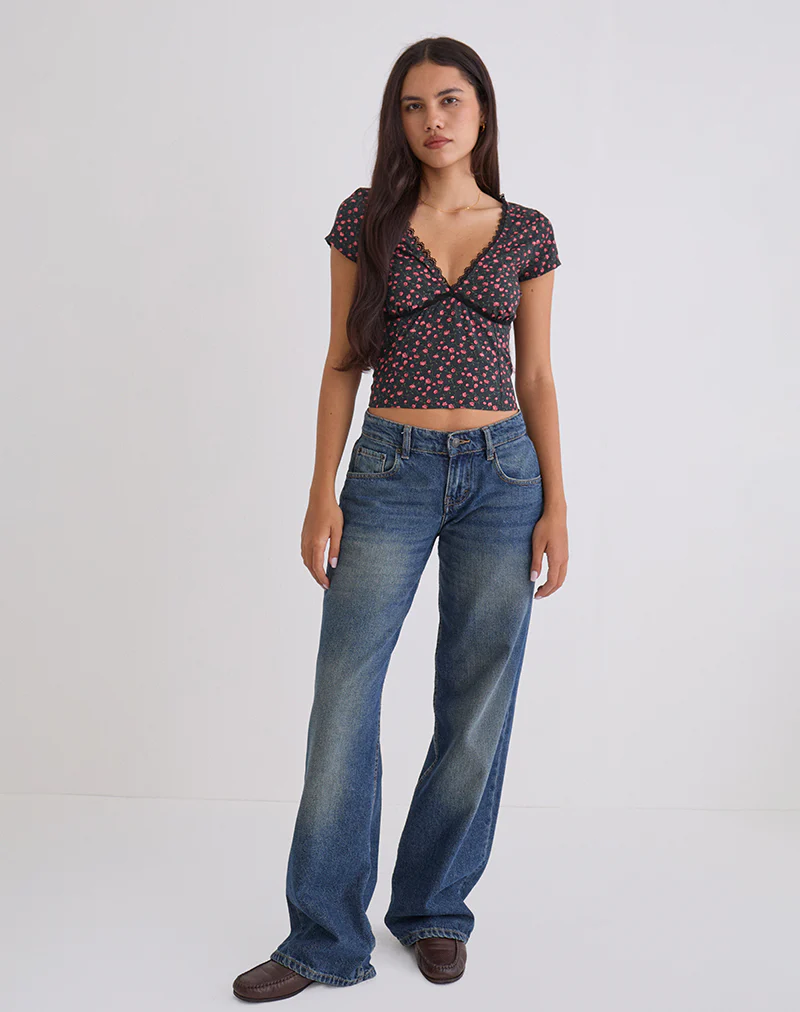 Asani Top in Dark Pink Rose Black