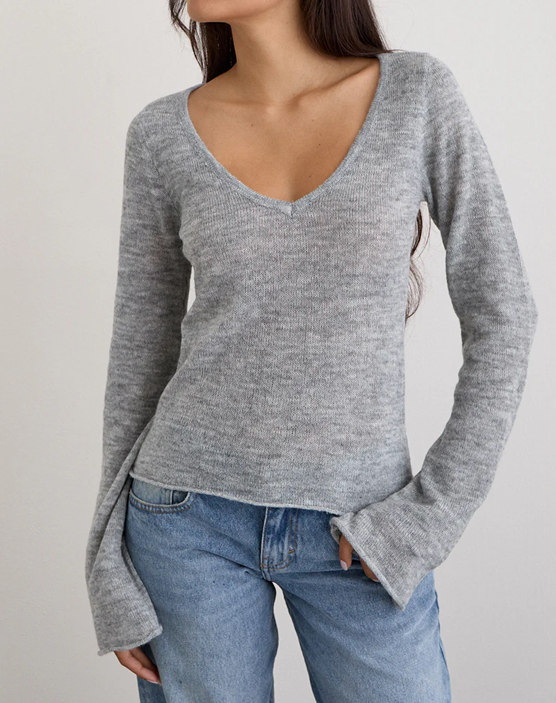Ashla Long Sleeve Top in Sheer Knit Grey
