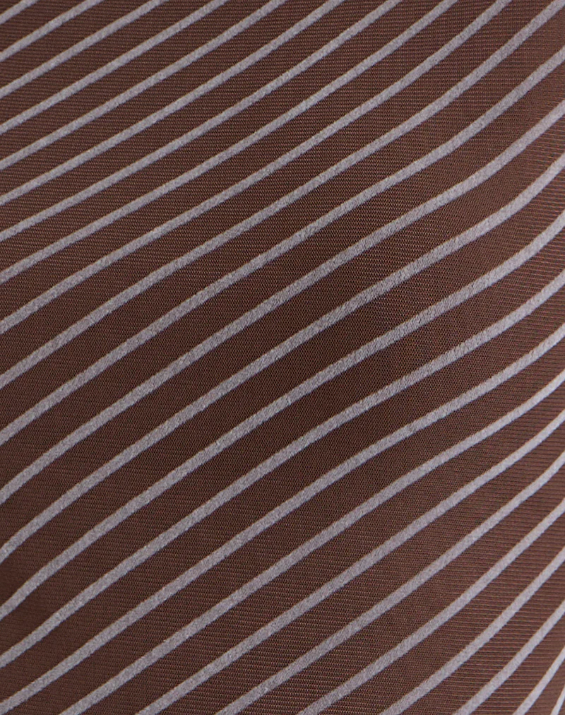 Lakya Long Sleeve Top in Diagonal Stripe Flocked Brown and Cream