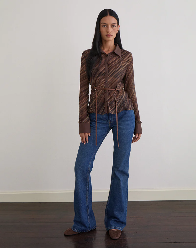 Christabel Shirt in Chiffon Mix Brown Stripe