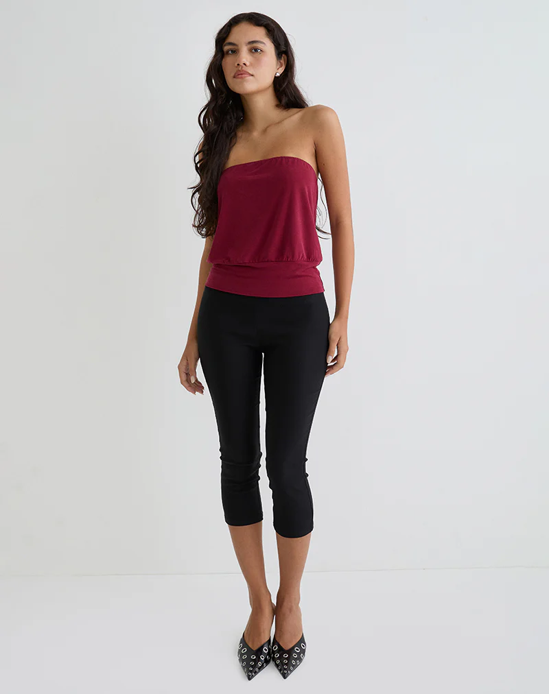 Leocadia Bandeau Top in Cupro Dark Red