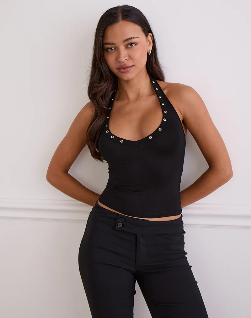 Jugo Halterneck Top in Black with Eyelets