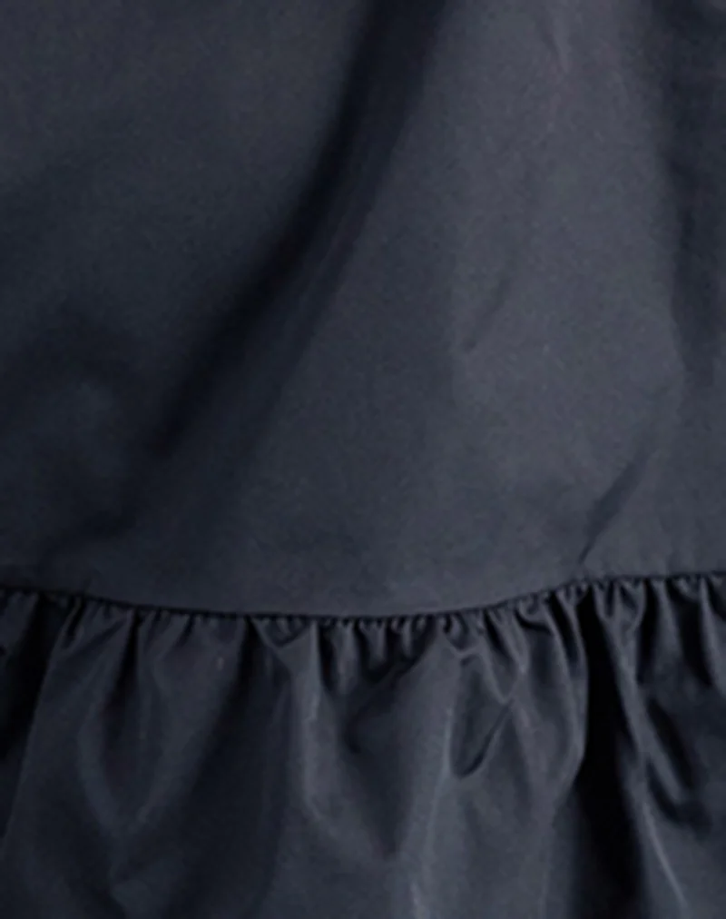 Arkana Babydoll Mini Dress in Black Taffeta