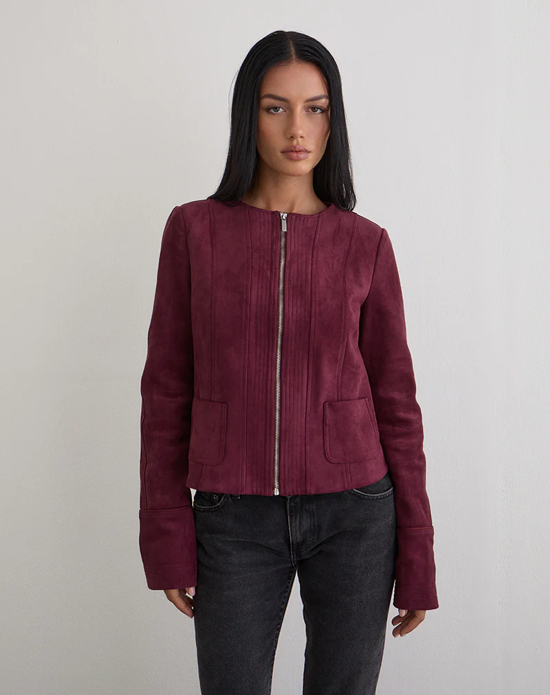 Ukiyo Jacket in Faux Suede Burgundy