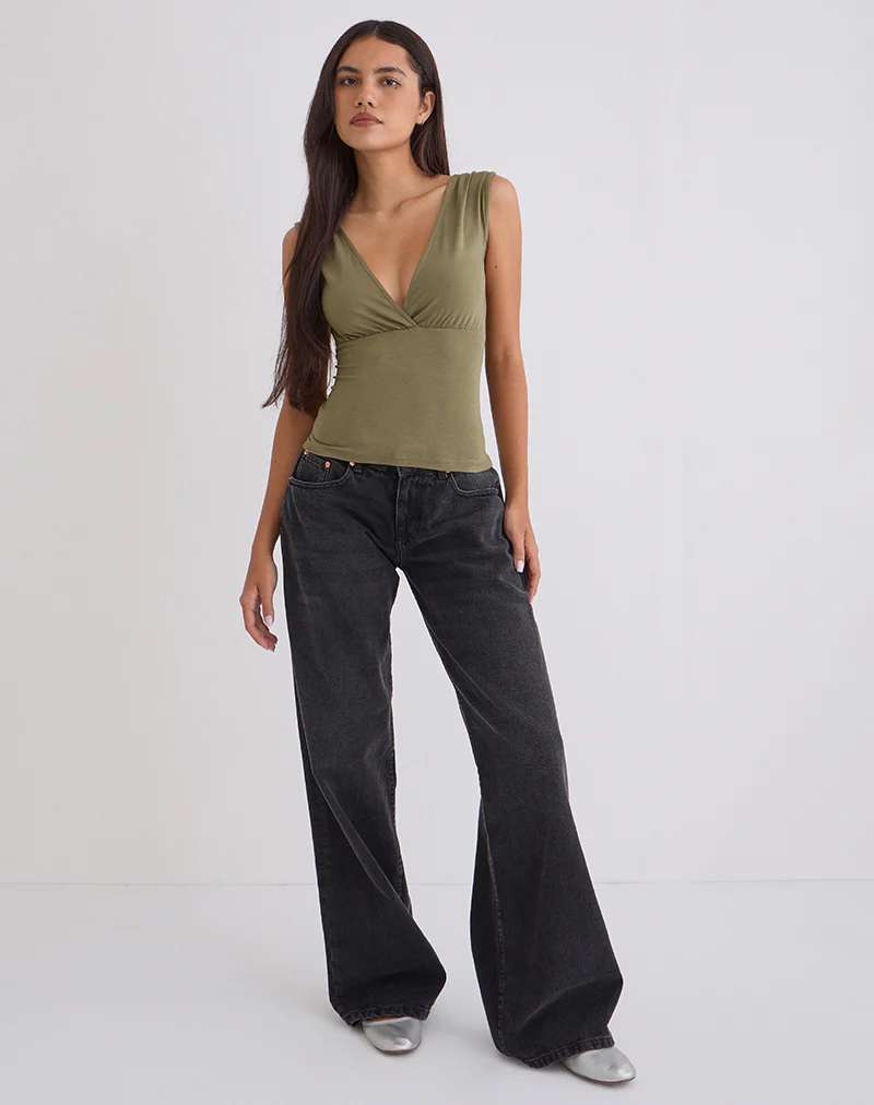 Marti V-Neck Top in Jersey Khaki