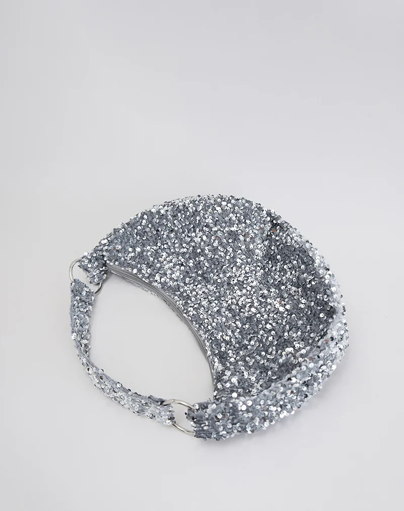 Sequin Hobo Bag in Silver
