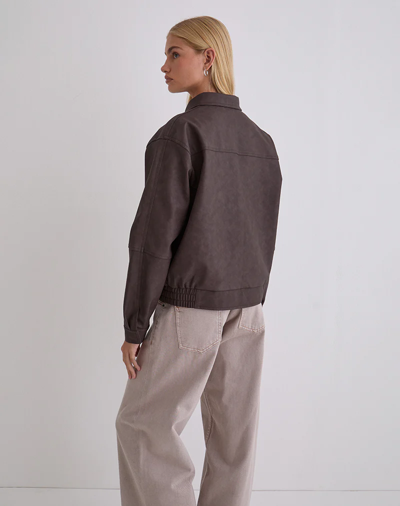 Aviara Cropped Jacket In PU Dark Brown