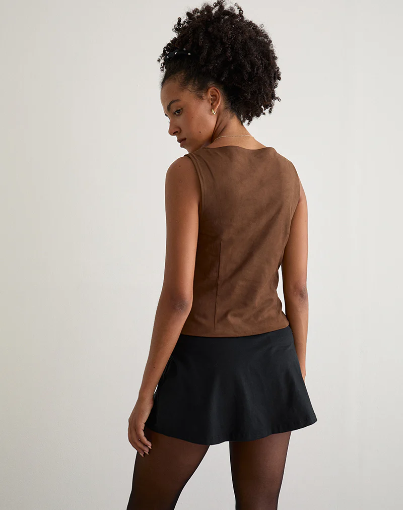 Vishata Top in Faux Suede Brown