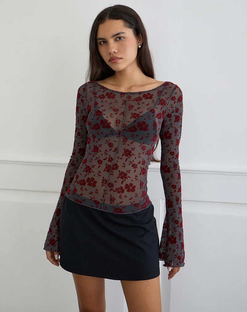 Zerlin Top in Garden Floral Blue Grey