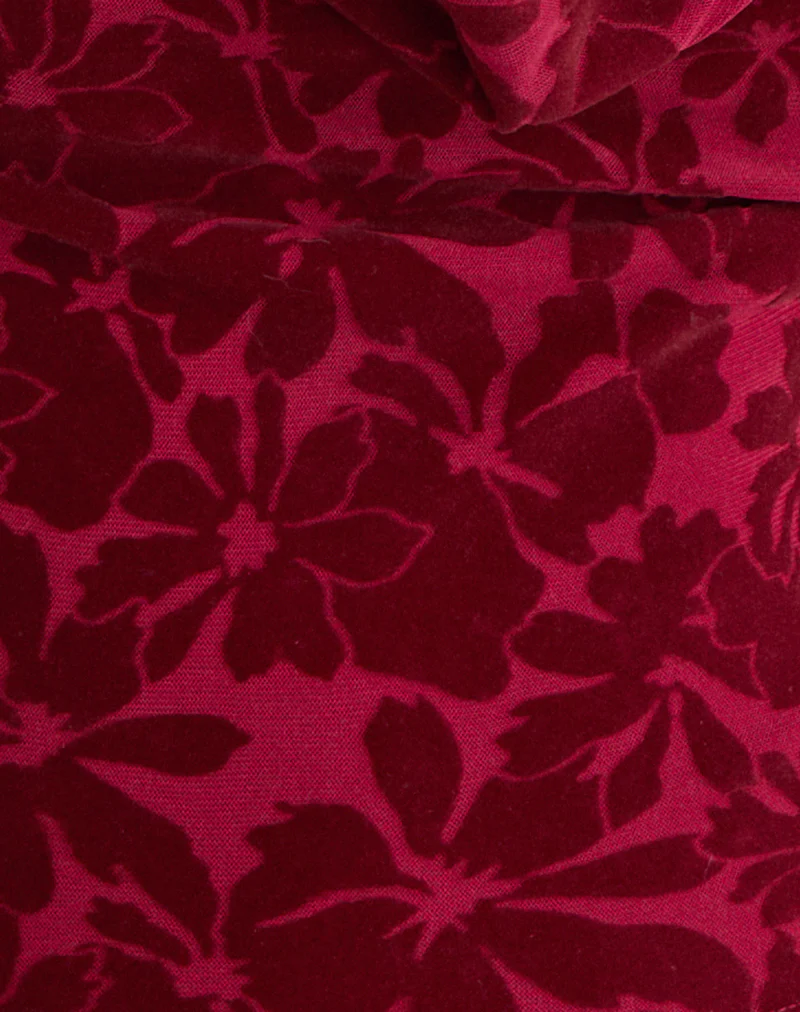 Clandy Cowl Top in Flocked Mesh Flower Cherry