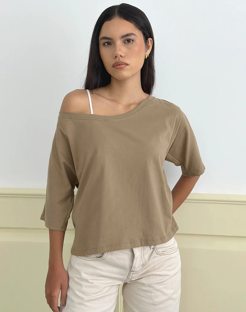 Daimin Off the Shoulder Top in Jersey Khaki
