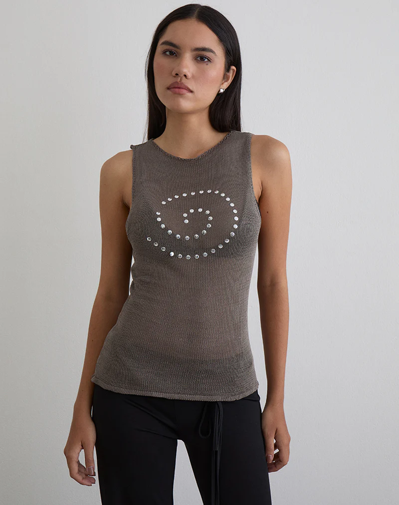 Miraya Top in Studded Sheer Knit Iron