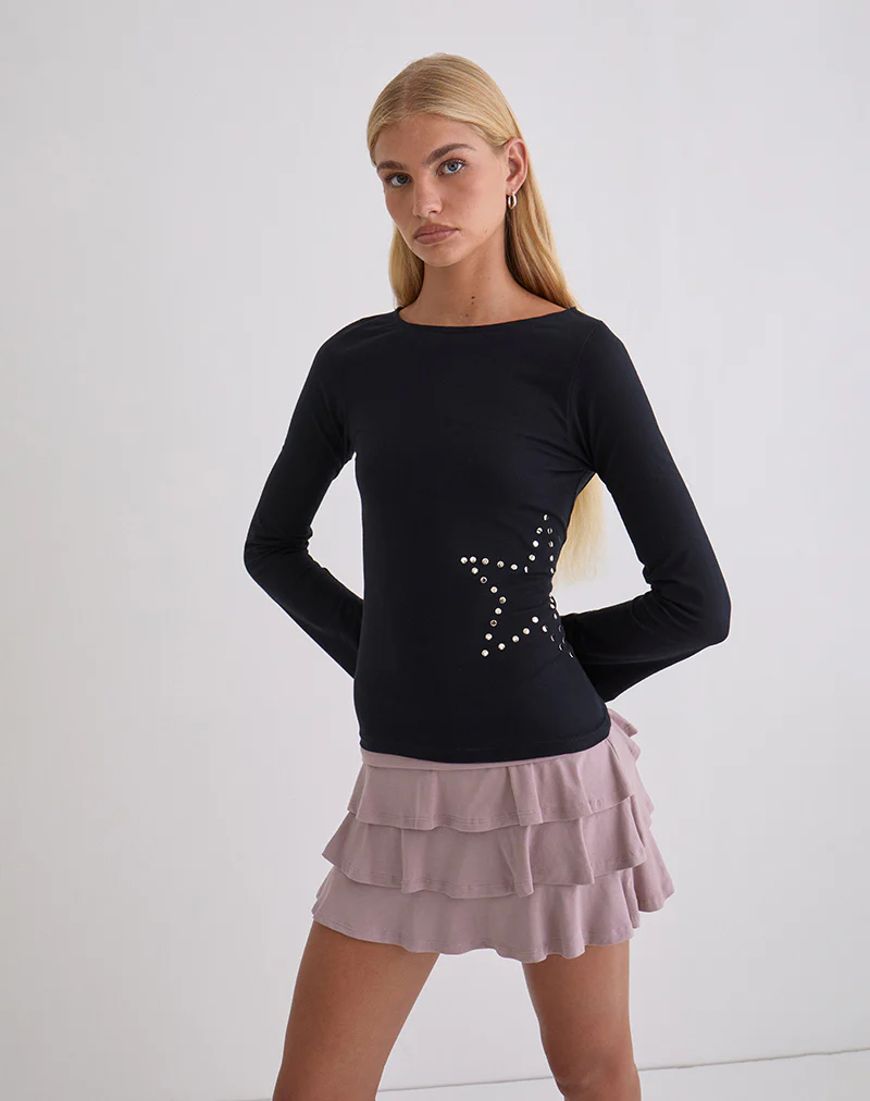 Malakai Long Sleeve Top in Star Stud Black