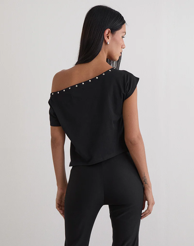 Bizzy Top in Jersey Black with Studs