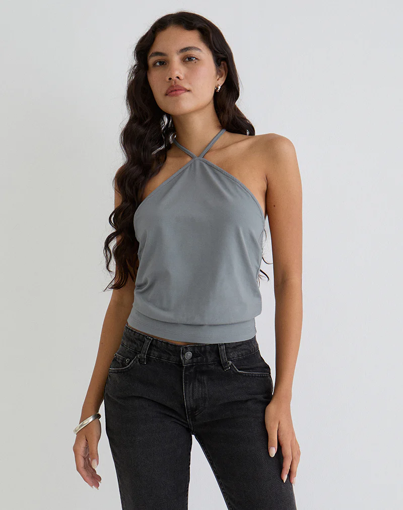 Dyilla Arrow Neck Top in Grey