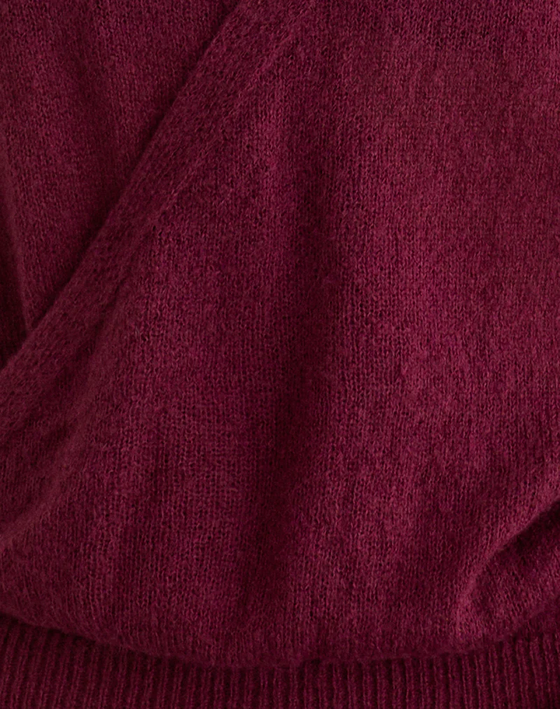 Saroya Plunge Wrap Top in Knit Wine