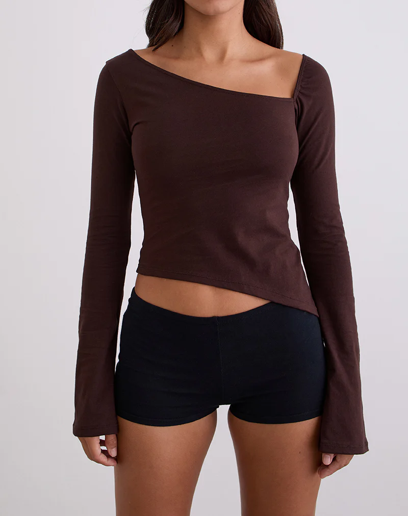 Dalene Asymmetric Long Sleeve Top in Bitter Chocolate