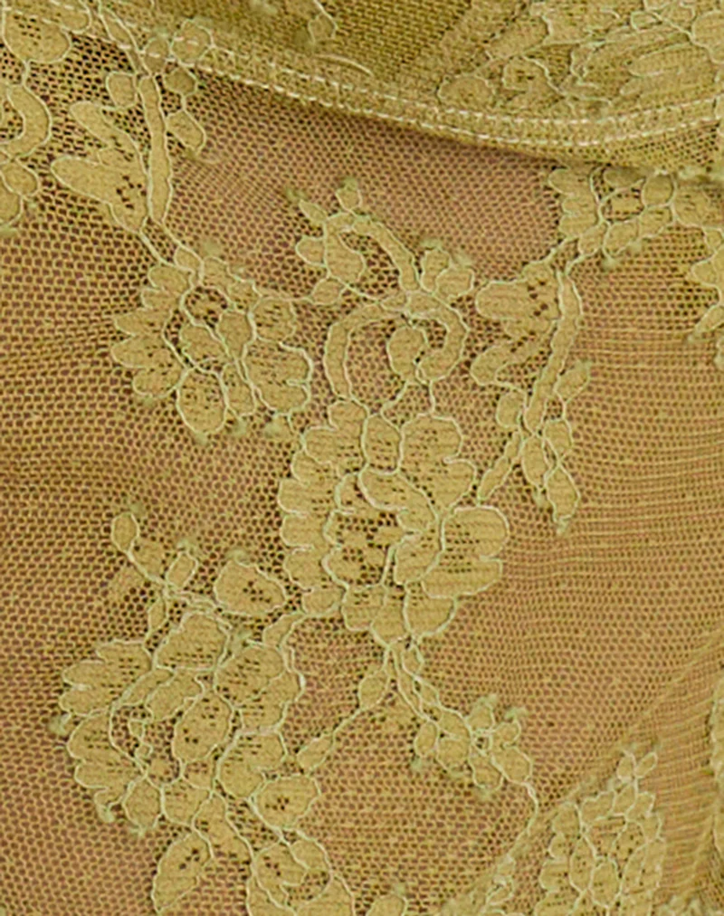 Kaika Plunge Cami Top in Eyelash Lace Chartreuse